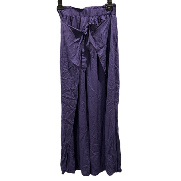 NWT Lulus Always Here For You Navy Blue Tie Wrap Front Wide Leg Pants - XS - Picture 4 of 14